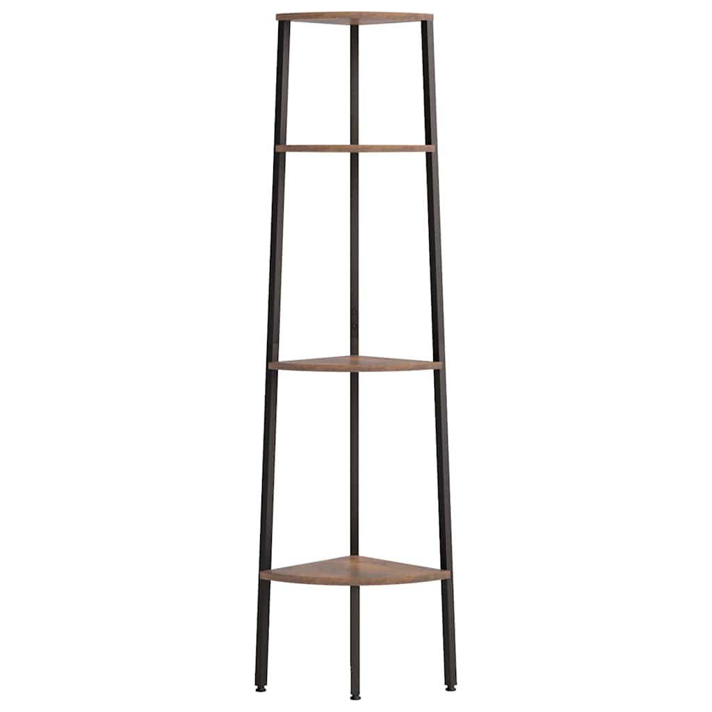 Scaffale angolare a 4 ripiani marrone scuro e nero 45,5x31,5x150 cm
