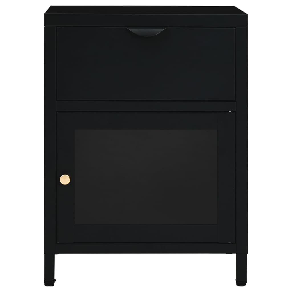 Comodino Nero 40x30x54,5 cm in Acciaio e Vetro