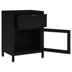 Comodino Nero 40x30x54,5 cm in Acciaio e Vetro