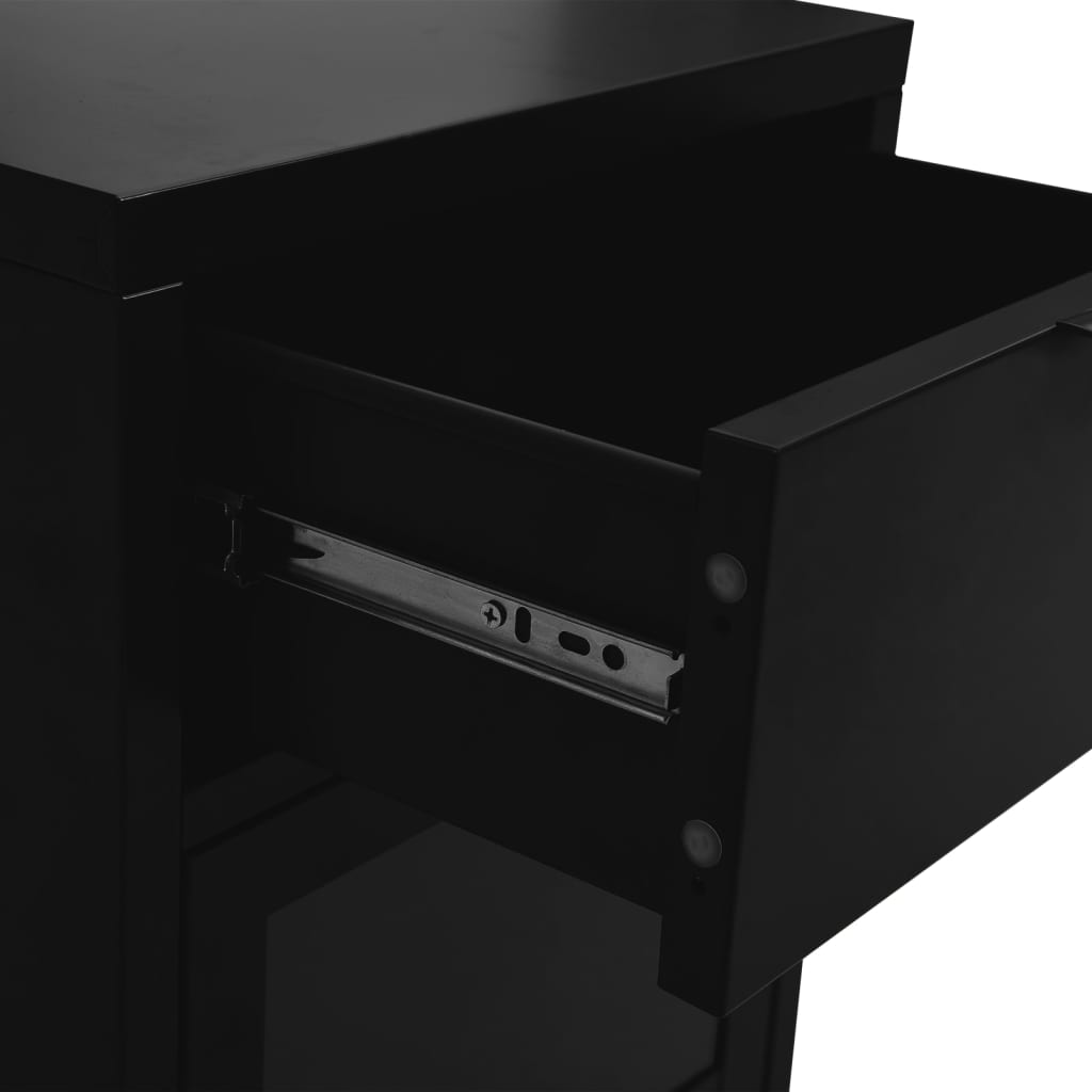 Comodino Nero 40x30x54,5 cm in Acciaio e Vetro