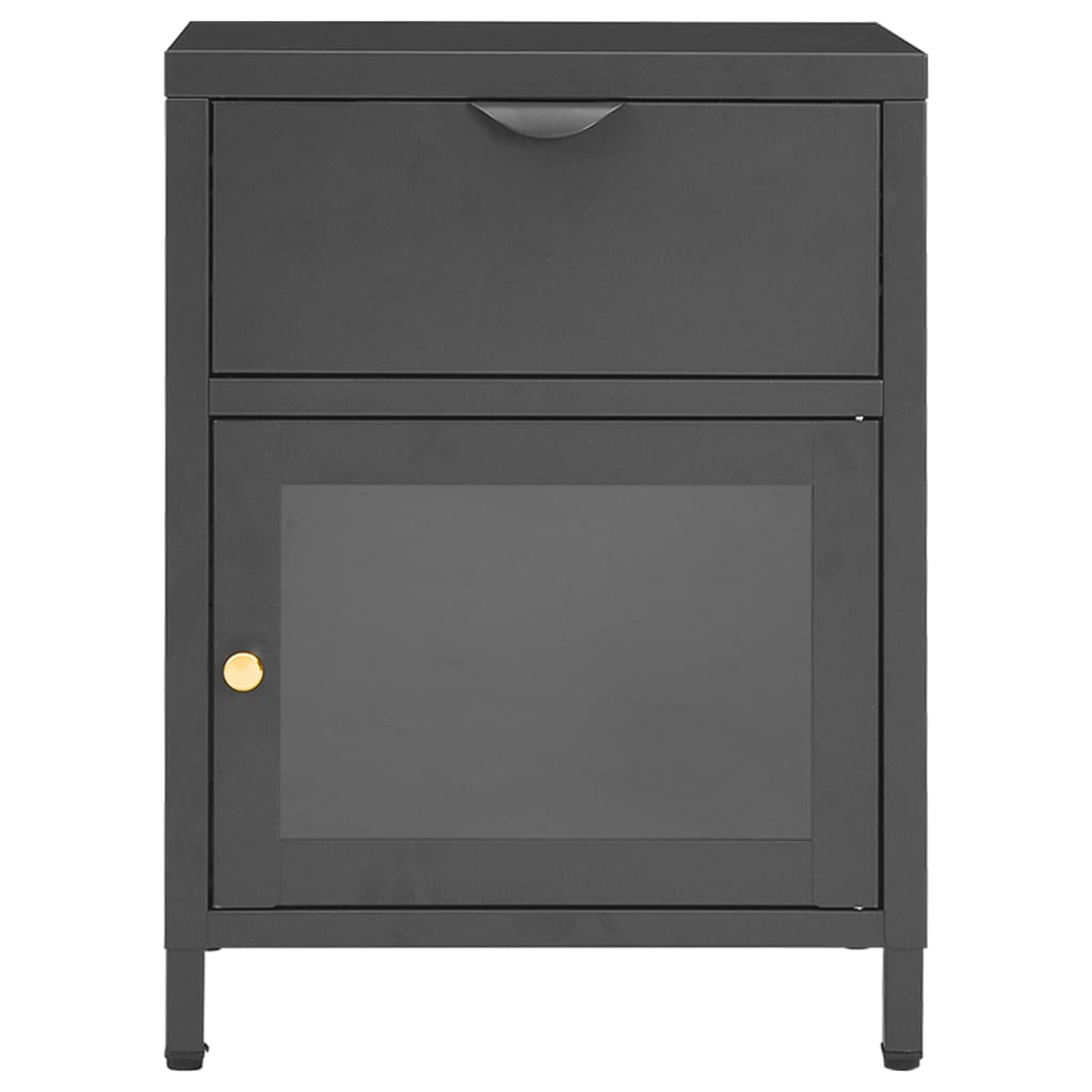 Comodino Antracite 40x30x54,5 cm in Acciaio e Vetro