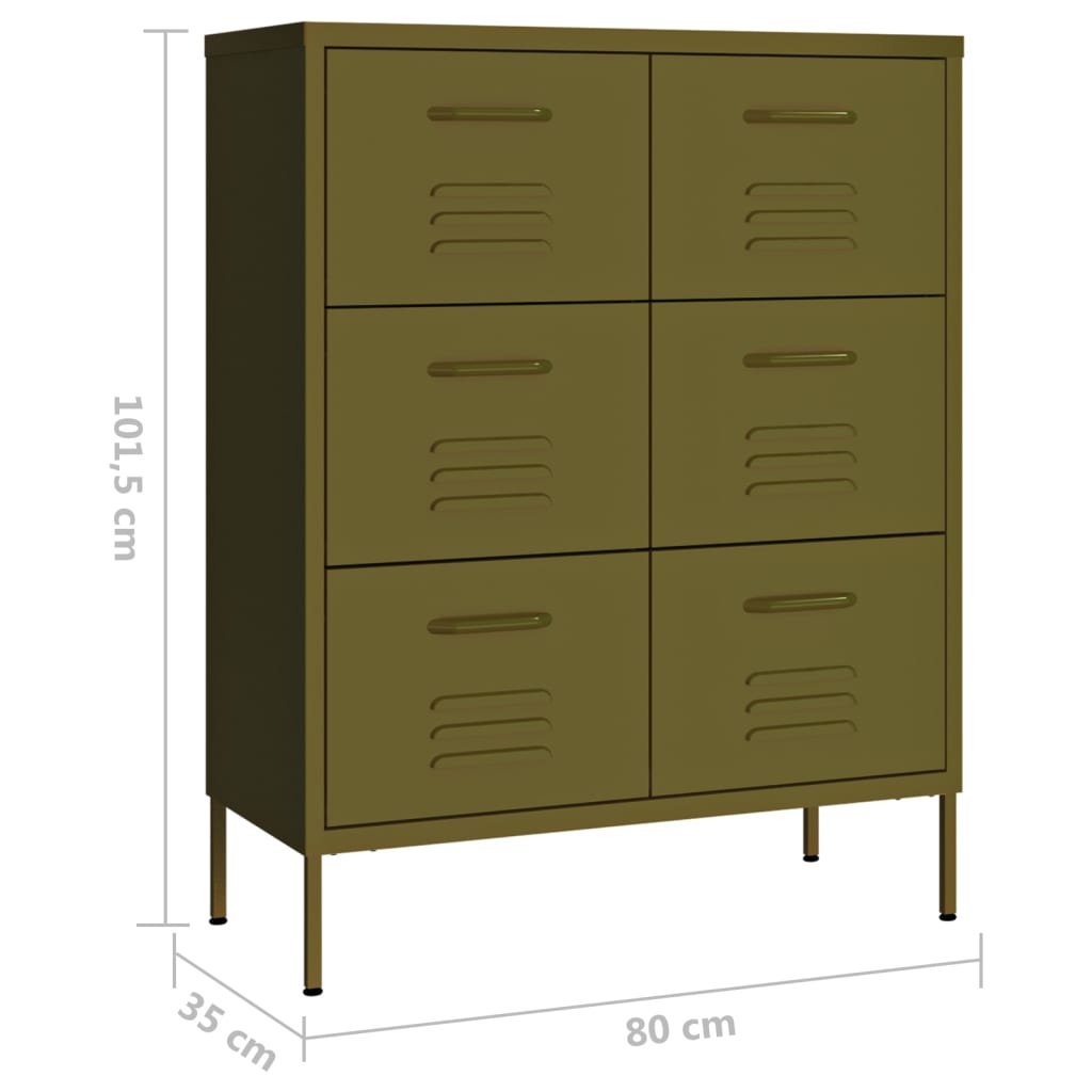 Cassettiera Verde Oliva 80x35x101,5 cm in Acciaio
