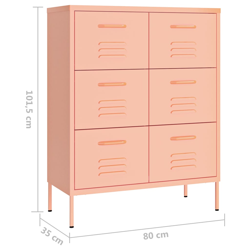 Cassettiera Rosa 80x35x101,5 cm in Acciaio