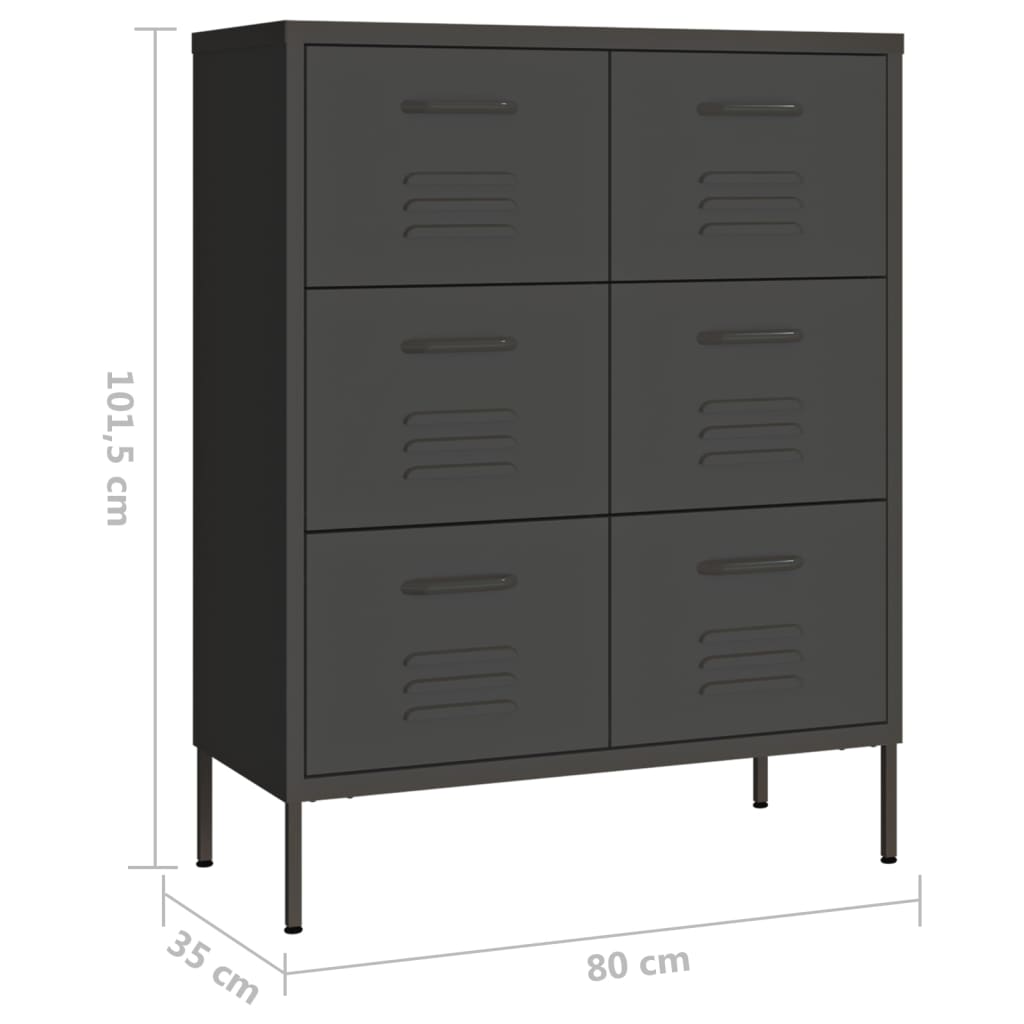 Cassettiera Antracite 80x35x101,5 cm in Acciaio
