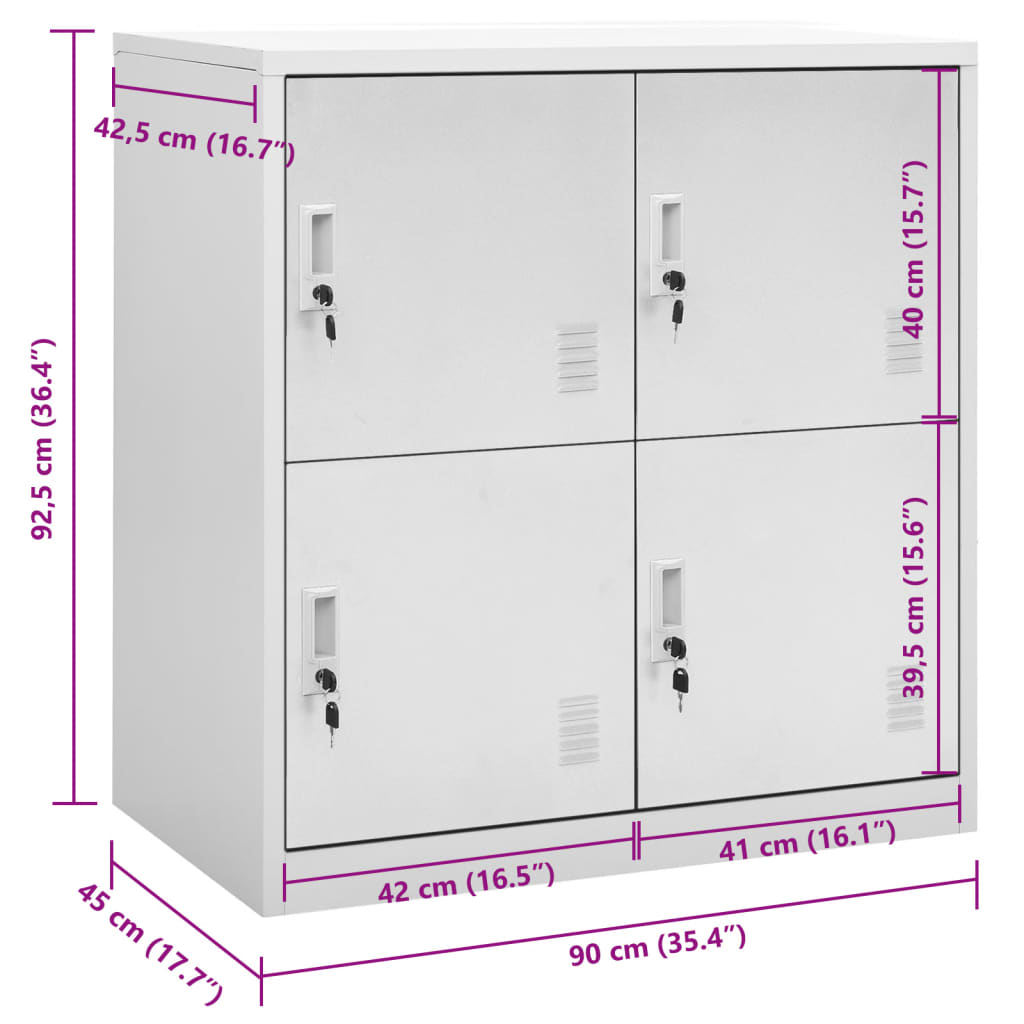 Armadietto con Chiave Grigio Chiaro 90x45x92,5 cm in Acciaio
