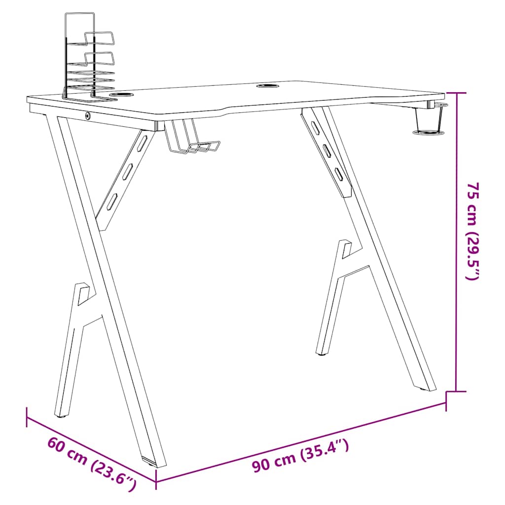 Scrivania da Gaming con Gambe a Y Nera 90x60x75 cm