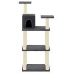 Albero per Gatti con Tiragraffi in Sisal Grigio Scuro 118,5 cm