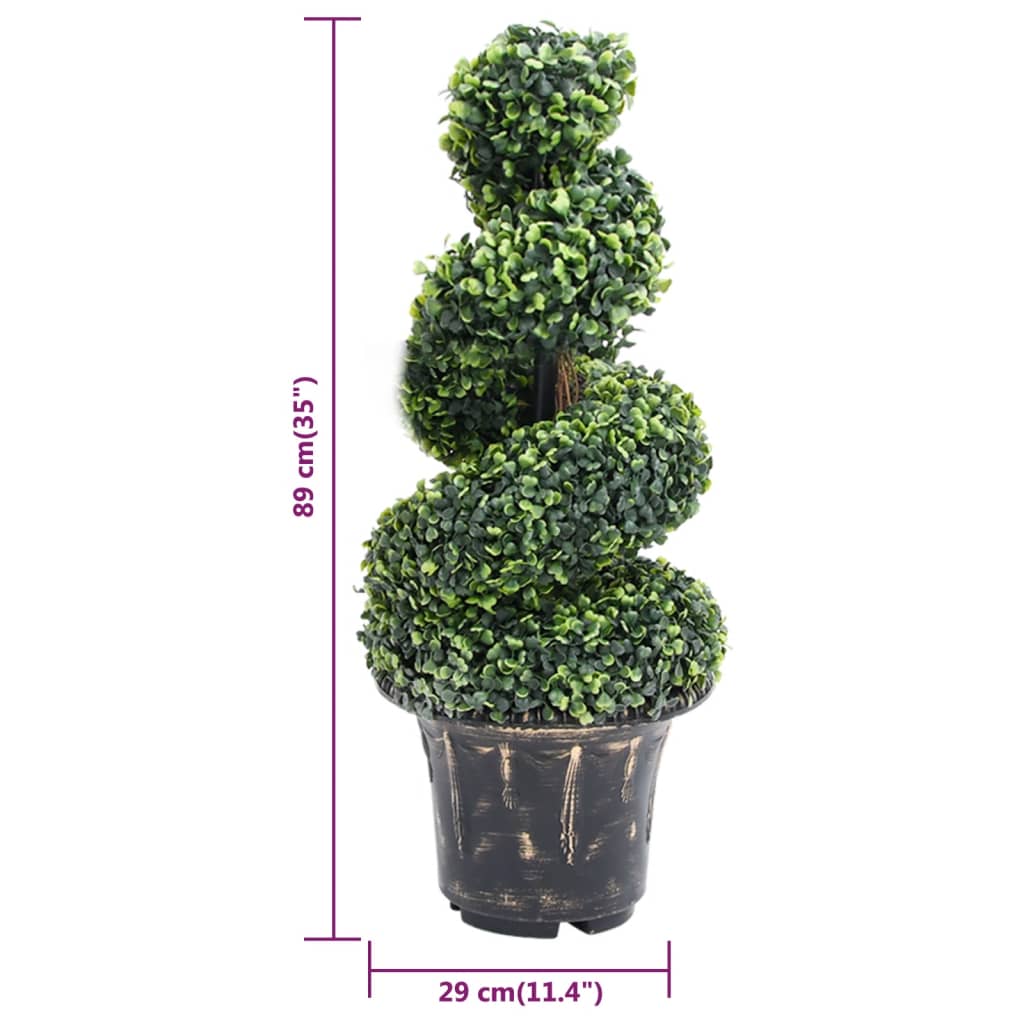Pianta di Bosso Artificiale a Spirale con Vaso Verde 89 cm
