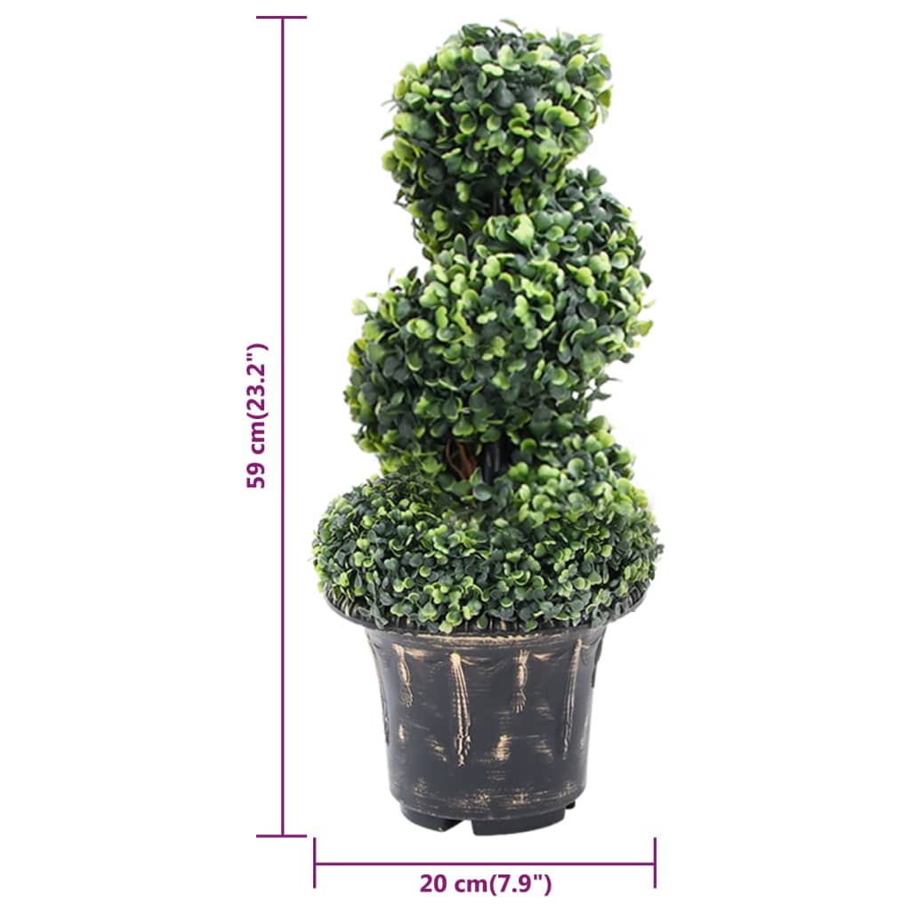 Pianta di Bosso Artificiale a Spirale con Vaso Verde 59 cm