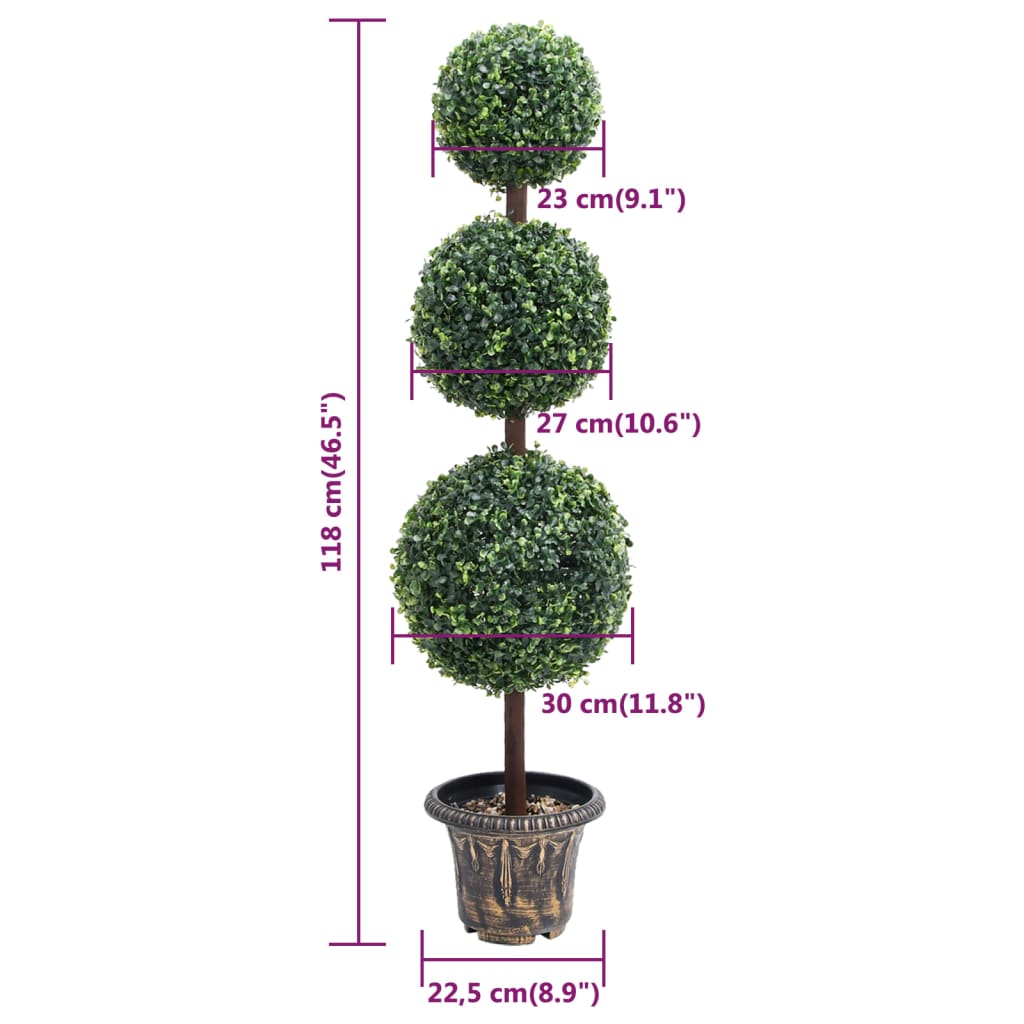 Pianta di Bosso Artificiale a Sfera con Vaso Verde 118 cm