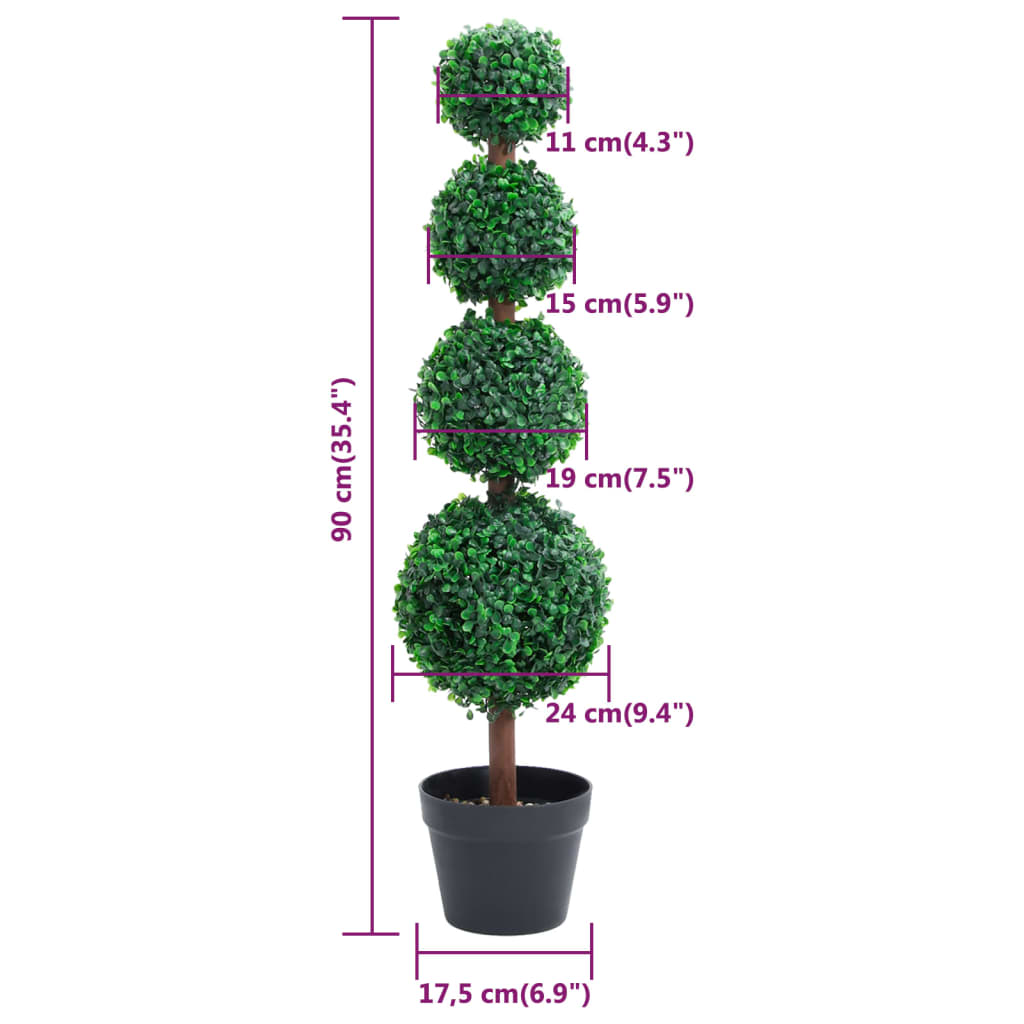 Pianta di Bosso Artificiale a Sfera con Vaso Verde 90 cm