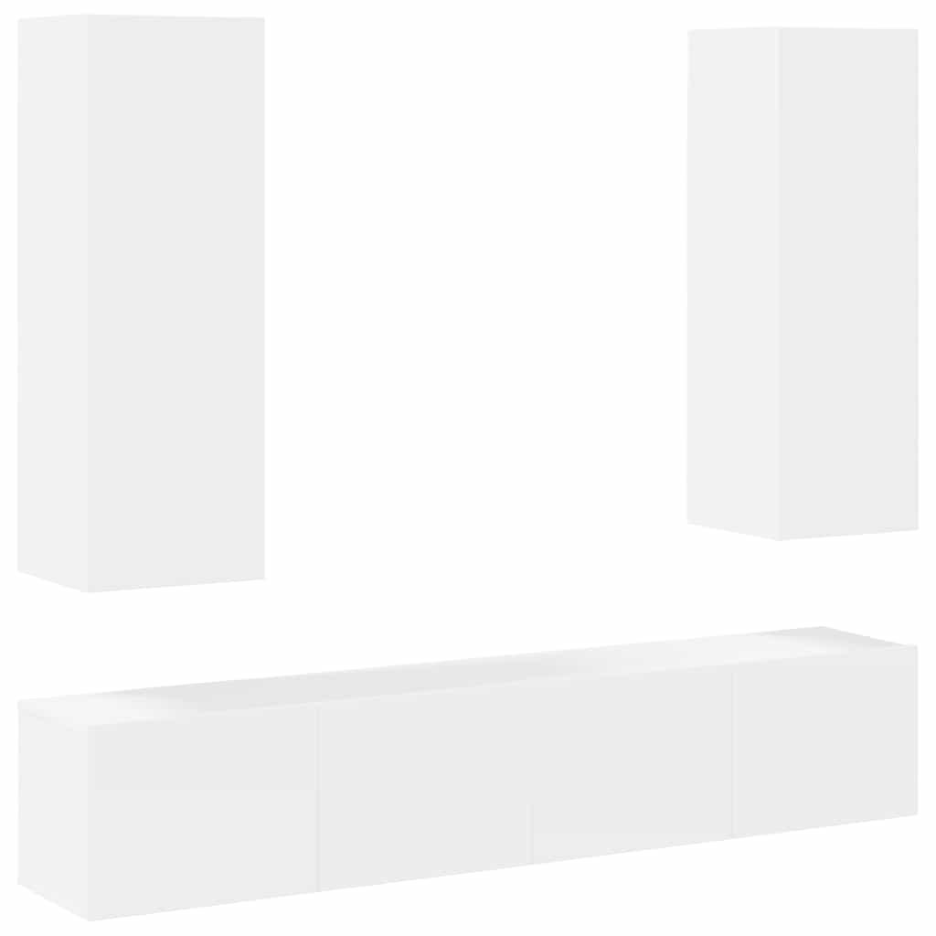 Set Mobili Porta TV 4 pz Bianco in Legno Multistrato