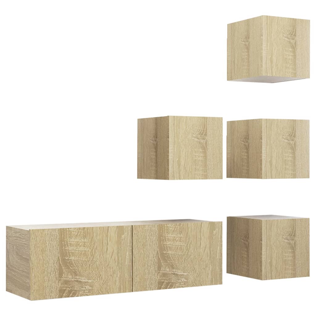 Set di Mobili Porta TV 5 pz Rovere Sonoma in Legno Multistrato