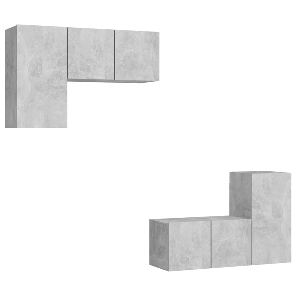 Set di Mobili Porta TV 4 pz Grigio Cemento in Legno Multistrato