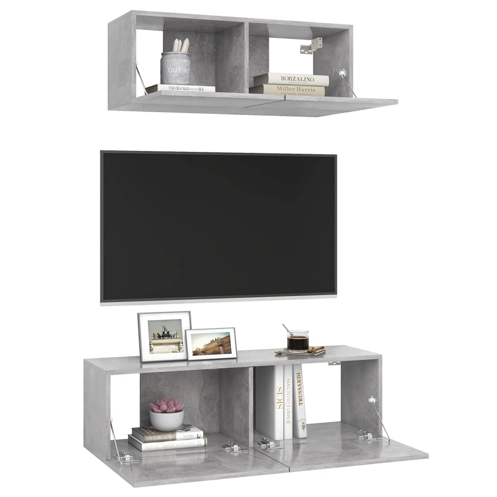 Set di Mobili Porta TV 2 pz Grigio Cemento in Legno Multistrato
