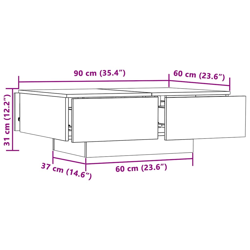Tavolino da Salotto Rovere Sonoma 90x60x31 cm Legno Multistrato