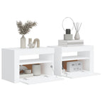 Comodini 2 pz con LED Bianchi 60x35x40 cm