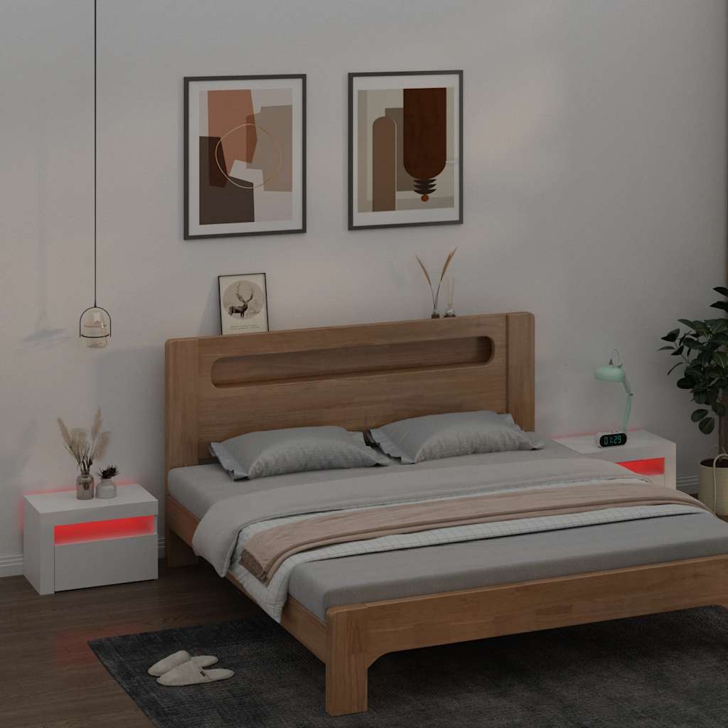 Comodini 2 pz con LED Bianchi 60x35x40 cm