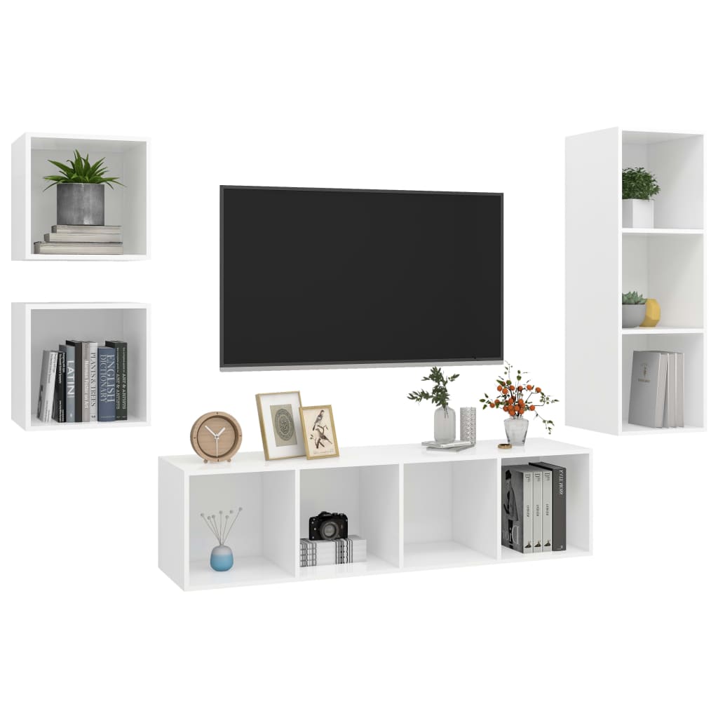 Set Mobile TV 4 pz Bianco in Truciolato