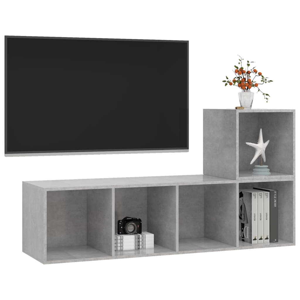 Set Porta TV 2 pz Grigio Cemento in Truciolato