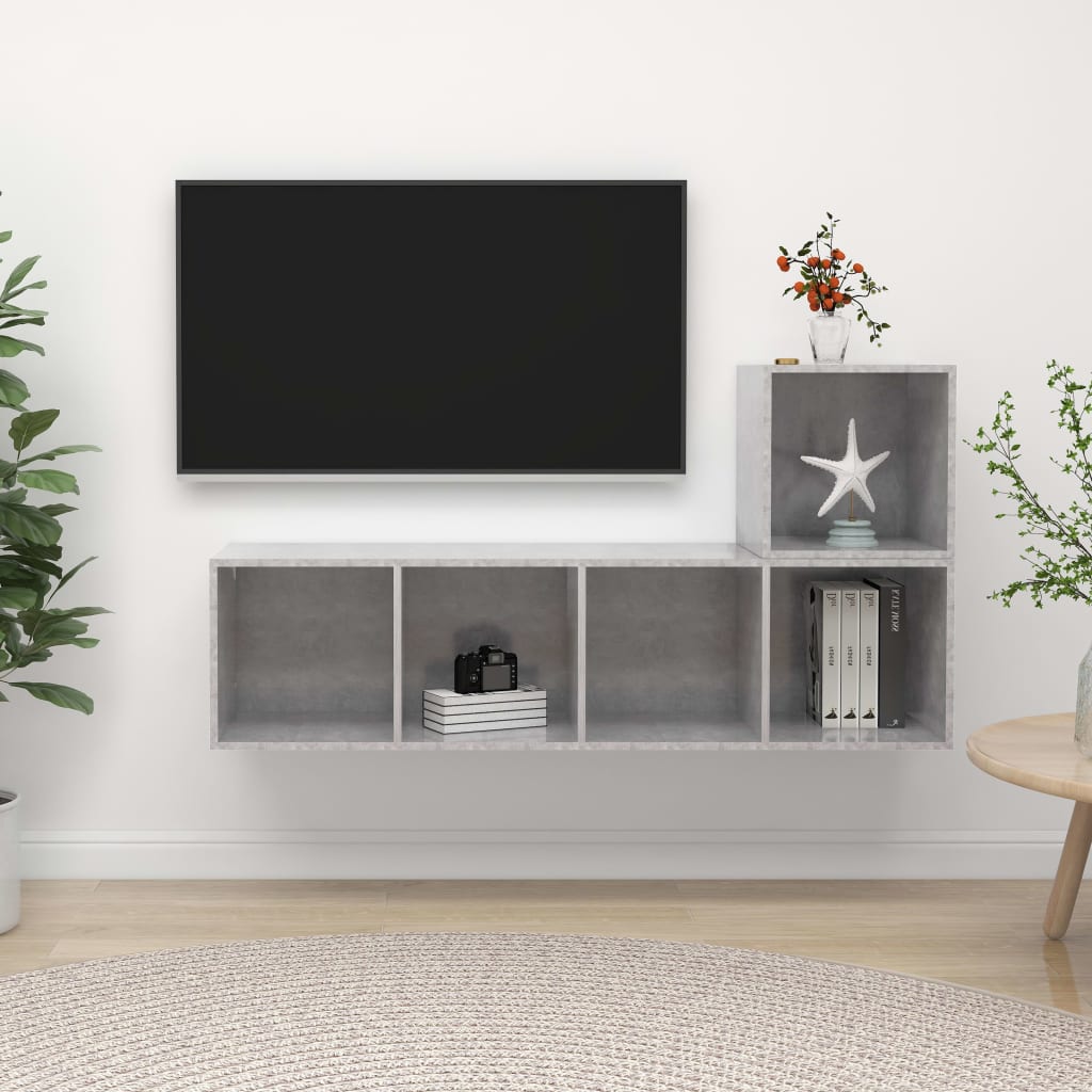 Set Porta TV 2 pz Grigio Cemento in Truciolato