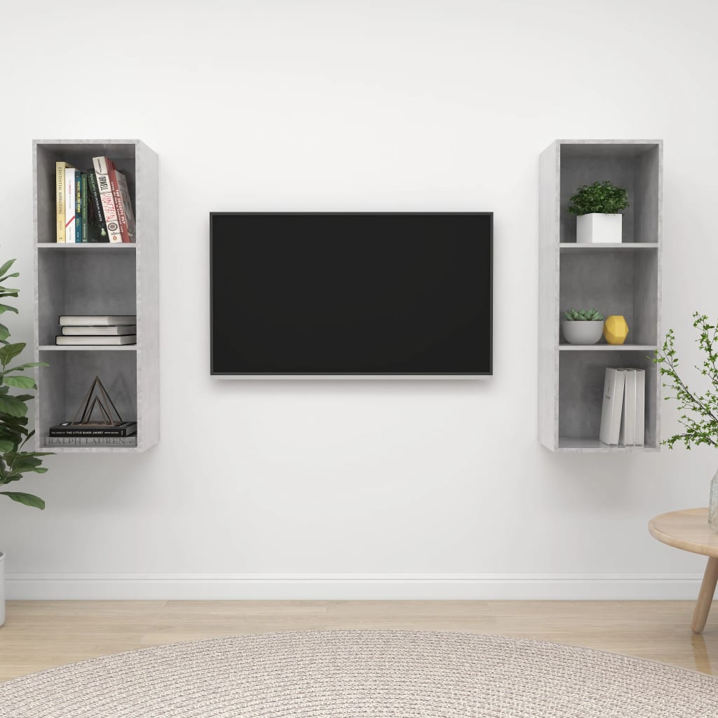 Mobile TV a Parete 2 pz Grigio Cemento in Truciolato