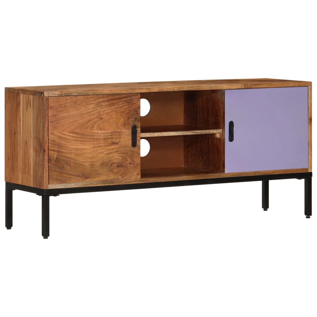 Mobile TV Marrone ambra e Grigio 110x30x50cm in Legno di Acacia