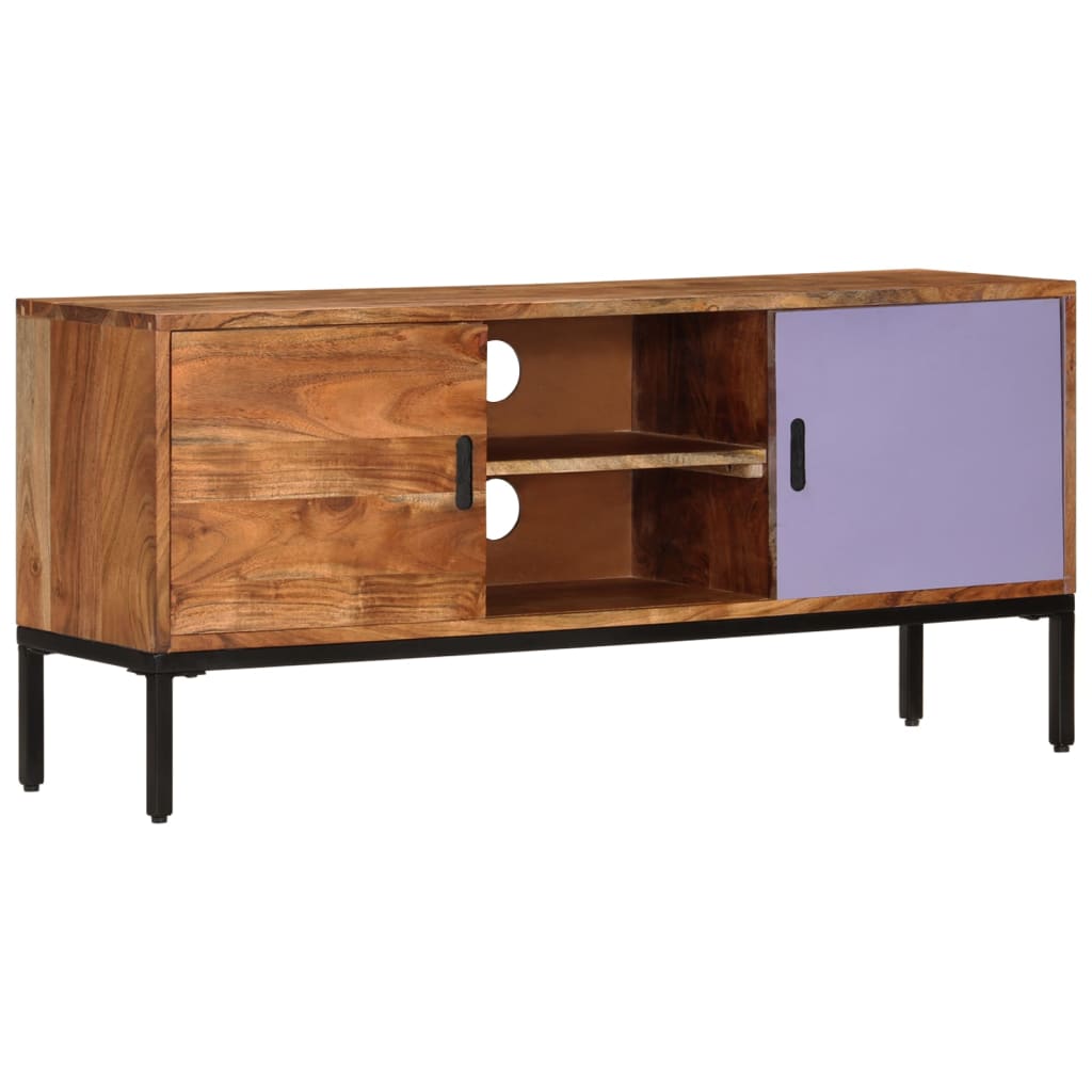 Mobile TV Marrone ambra e Grigio 110x30x50cm in Legno di Acacia