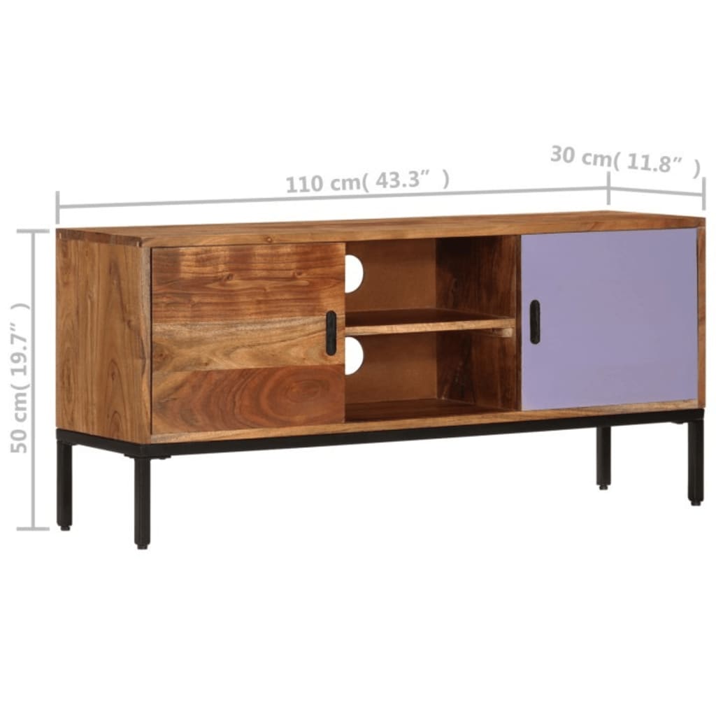 Mobile TV Marrone ambra e Grigio 110x30x50cm in Legno di Acacia