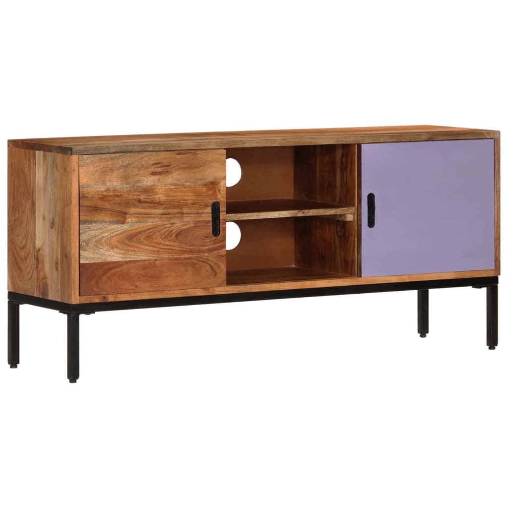 Mobile TV Marrone ambra e Grigio 110x30x50cm in Legno di Acacia