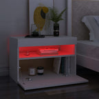 Comodino e Luci LED Bianco 60x35x40 cm in Legno Multistrato