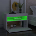 Comodino e Luci LED Bianco 60x35x40 cm in Legno Multistrato