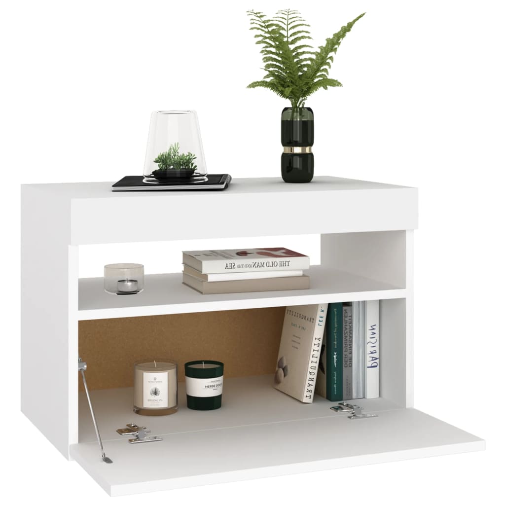 Comodino e Luci LED Bianco 60x35x40 cm in Legno Multistrato