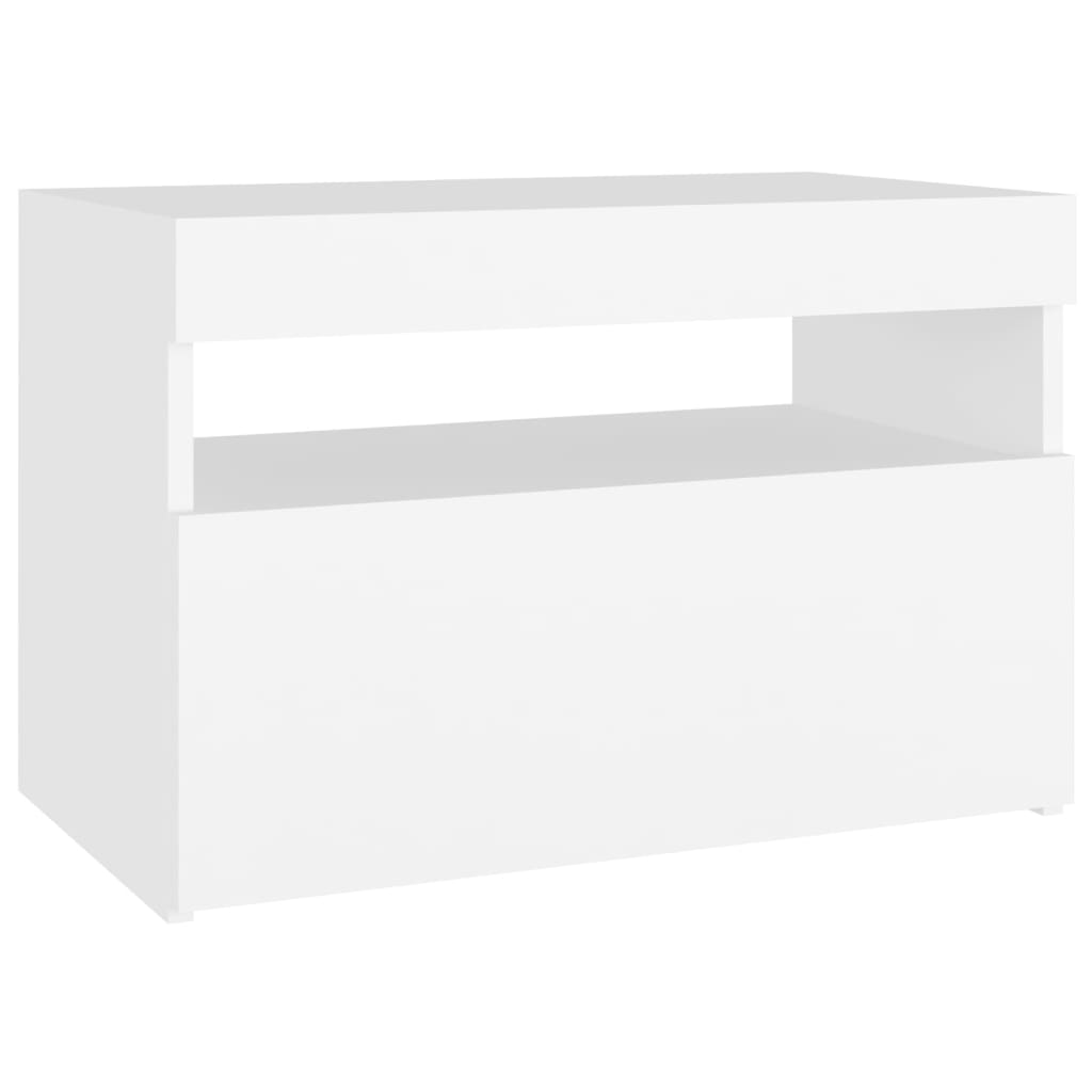 Comodino e Luci LED Bianco 60x35x40 cm in Legno Multistrato