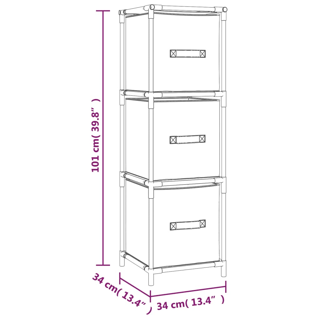 Armadietto con 3 Cassetti in Tessuto Grigio 34x34x101cm Acciaio
