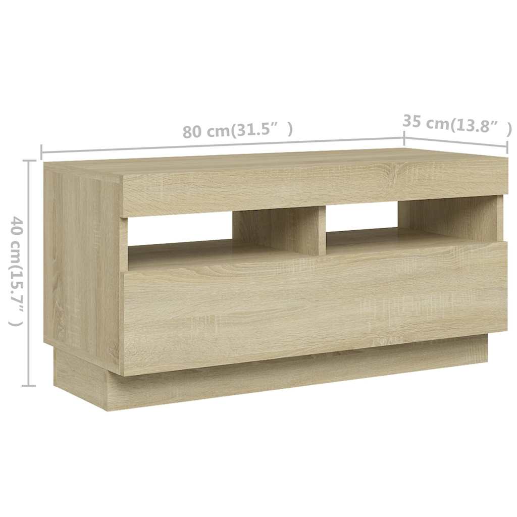 Mobile Porta TV con Luci LED Rovere Sonoma 260x35x40 cm