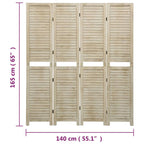 Divisorio a 4 Pannelli 140 x 165 cm Legno Massello di Paulownia