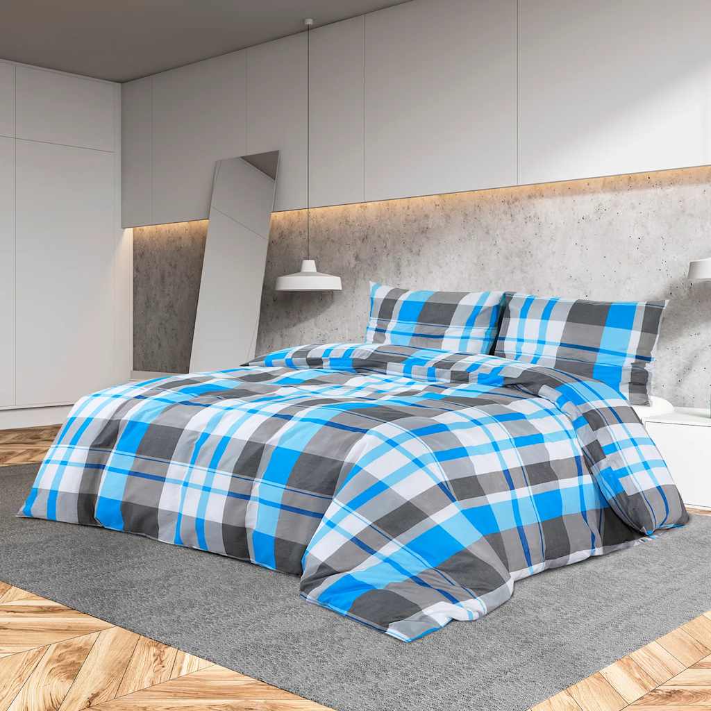 Set Copripiumino Blu e Grigio 260x240 cm in Cotone 100%