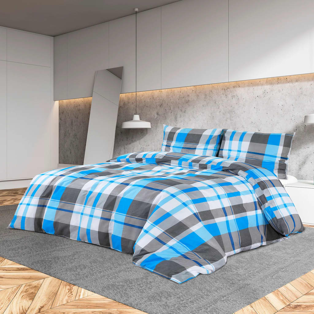 Set Copripiumino Blu e Grigio 200x220 cm in Cotone 100%