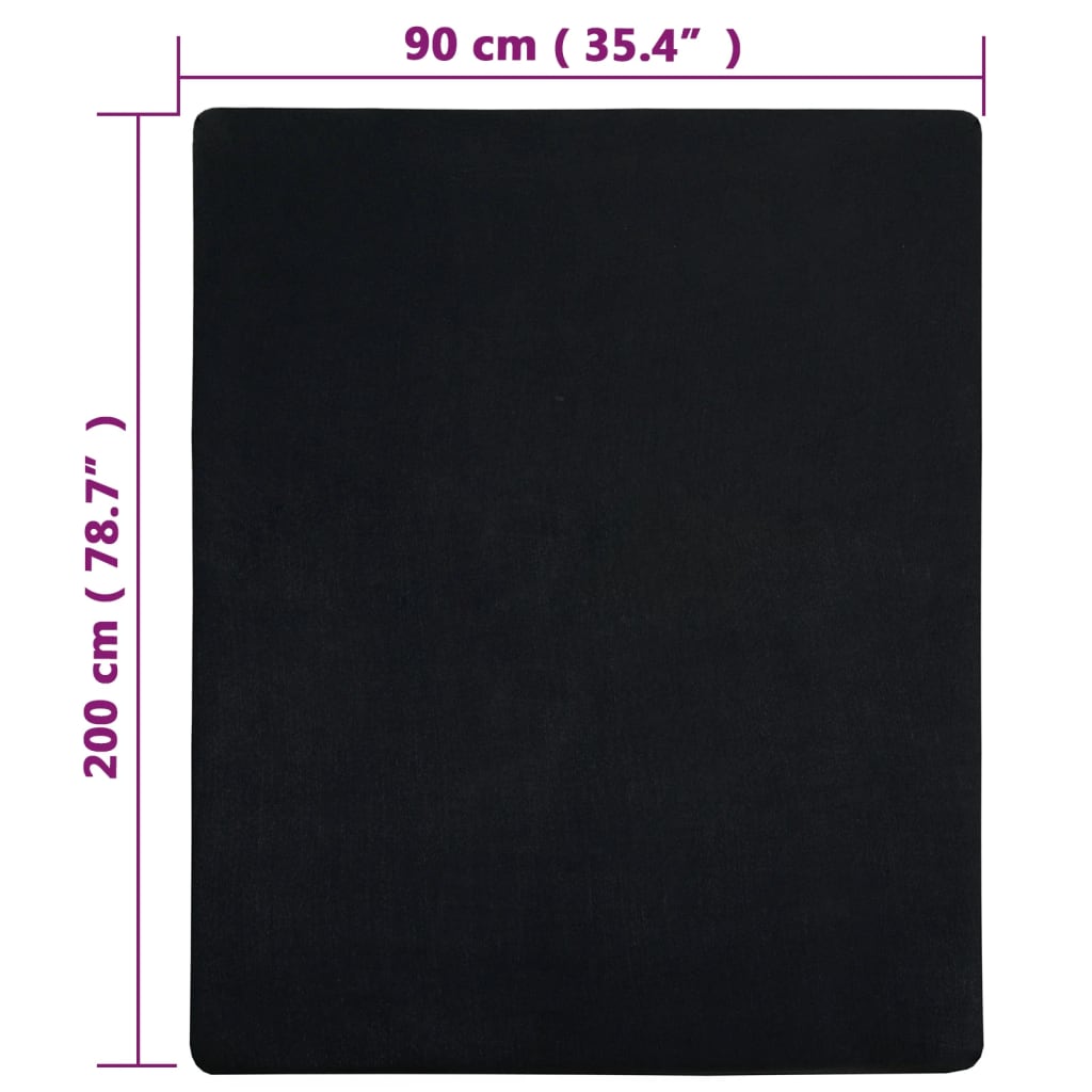 Lenzuola con Angoli Jersey 2 Pezzi Nero 90x200 cm Cotone 100%