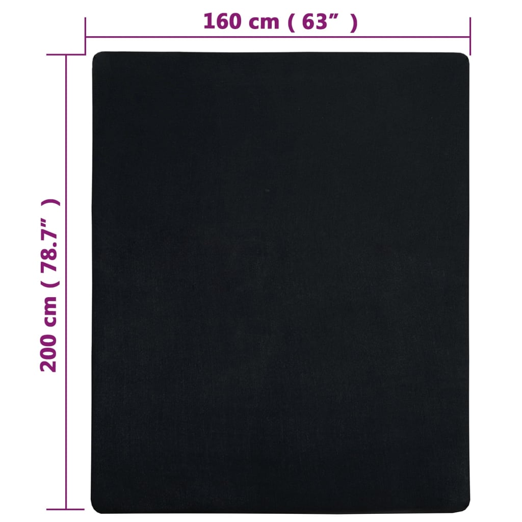 Lenzuola con Angoli Jersey 2 Pezzi Nero 160x200 cm Cotone 100%
