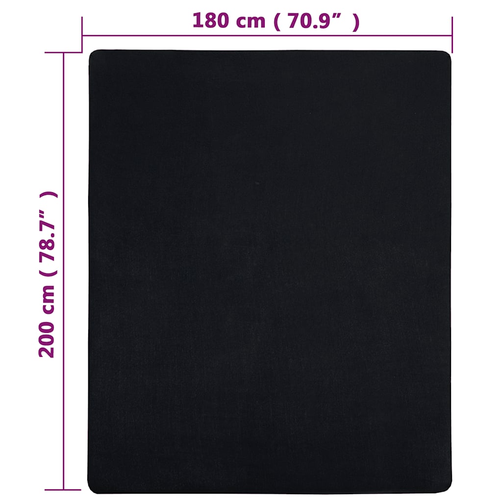 Lenzuola con Angoli Jersey 2 Pezzi Nero 180x200 cm Cotone 100%