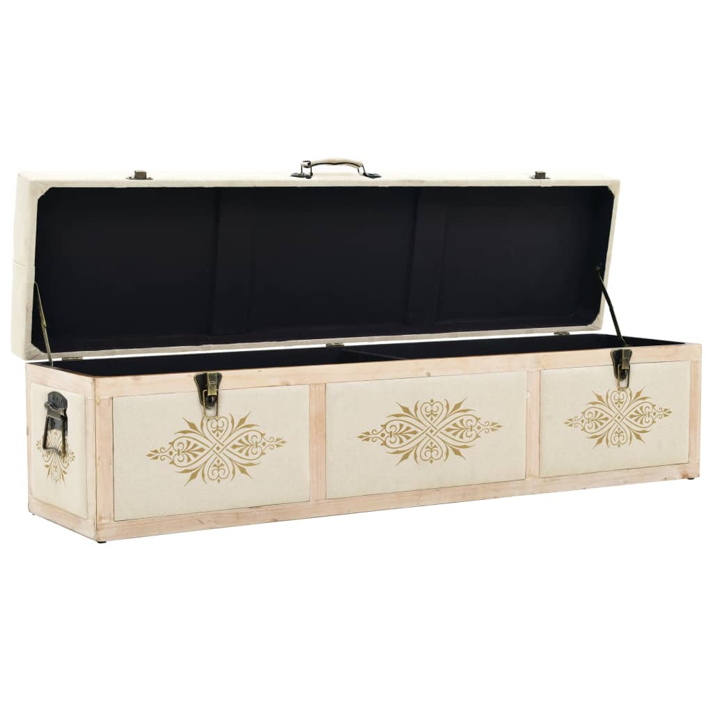 Panca Contenitore 110 cm Crema in Abete Massello e Tessuto