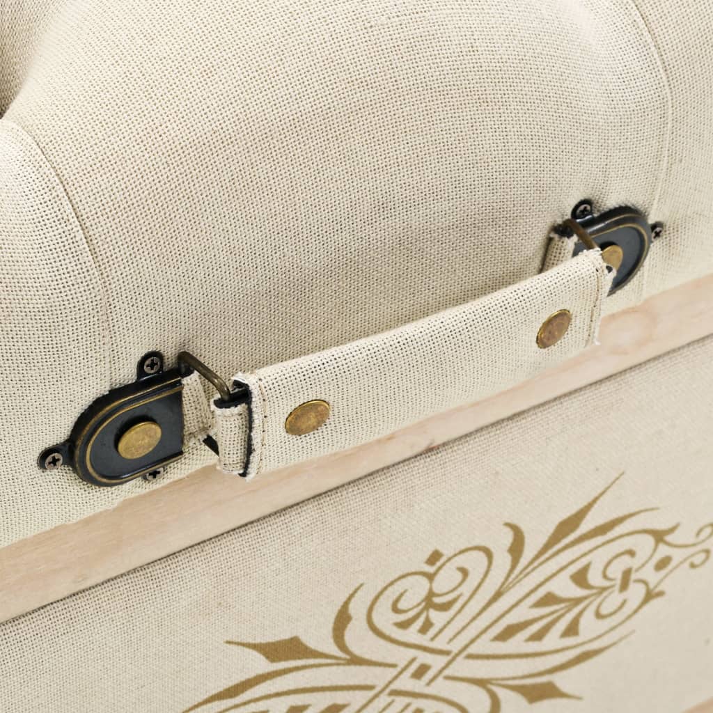 Panca Contenitore 110 cm Crema in Abete Massello e Tessuto