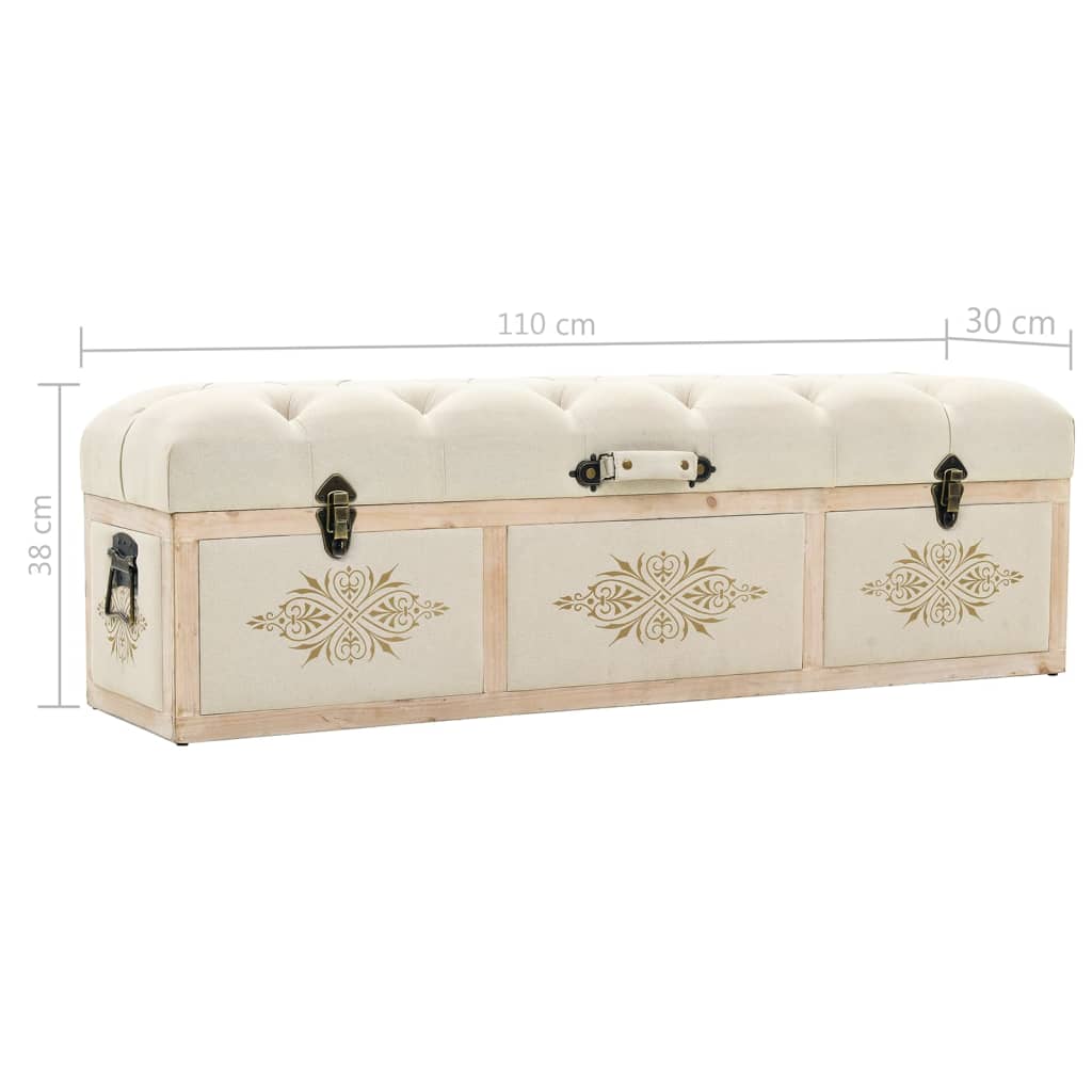 Panca Contenitore 110 cm Crema in Abete Massello e Tessuto