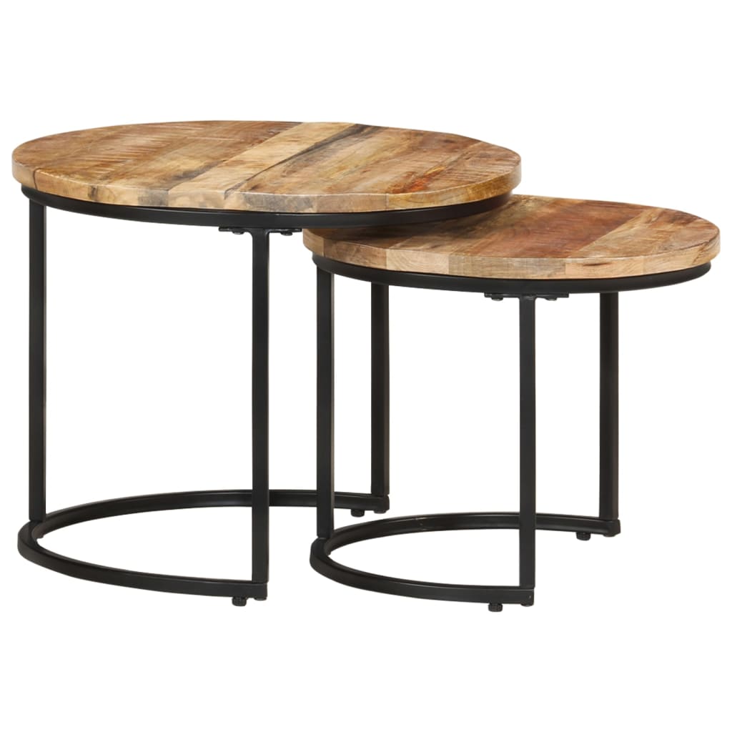 Tavolini Impilabili 2 pz in Legno di Mango Grezzo