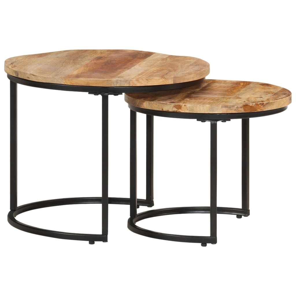 Tavolini Impilabili 2 pz in Legno di Mango Grezzo