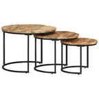 Tavolini Impilabili 3 pz in Legno di Mango Grezzo