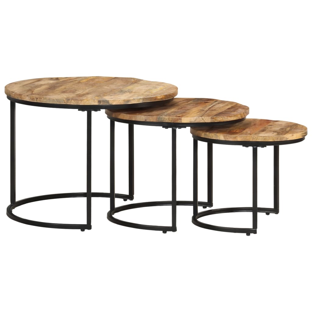 Tavolini Impilabili 3 pz in Legno di Mango Grezzo