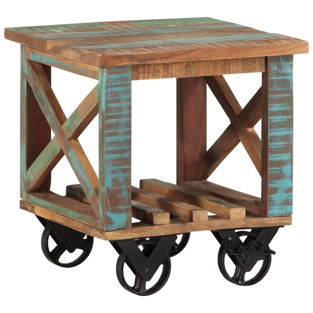 Tavolino con Ruote 40x40x42 cm in Legno Massello di Recupero